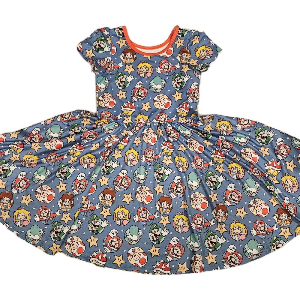 Charlie's Project Mario Inspired Bamboo‎ Twirl Dress Girls Size 8/10 Gamer Print